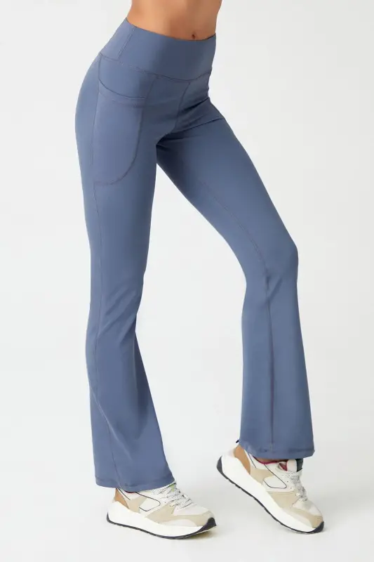 Kadın Antrasit Yüksek Bel Toparlayıcı Çift Cepli Ispanyol Paça Tayt Bootcut - Antrasit - 4
