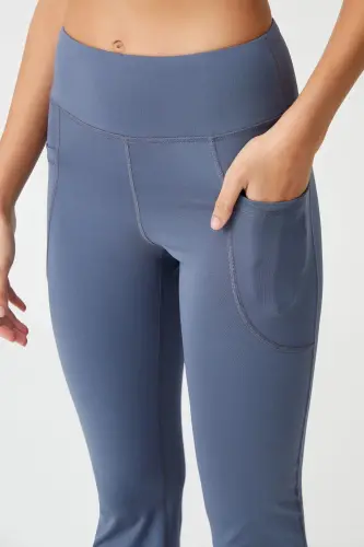 Kadın Antrasit Yüksek Bel Toparlayıcı Çift Cepli Ispanyol Paça Tayt Bootcut - Antrasit - 5