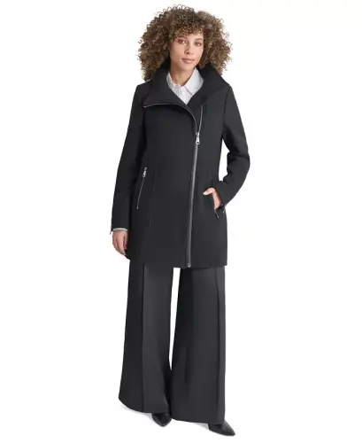 Women's Asymmetrical Zip Coat - Black 