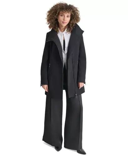 Women's Asymmetrical Zip Coat - Black - 5