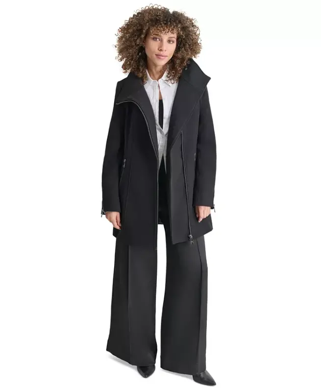 Women's Asymmetrical Zip Coat - Black - 5