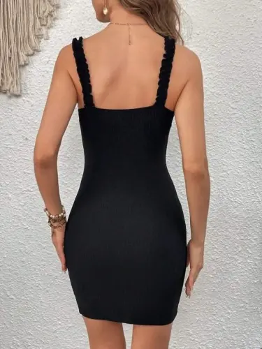 Kadın Askılı Bağcıklı Kısa Bürümcük Elbise - 3