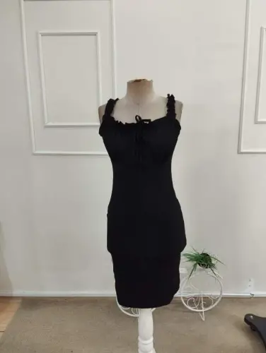 Kadın Askılı Bağcıklı Kısa Bürümcük Elbise - 4