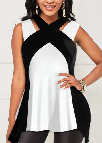 Kadın Askılı Boyundan çapraz Halter Yakalı çift Renkli Viskon Bluz - 1