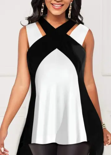 Kadın Askılı Boyundan çapraz Halter Yakalı çift Renkli Viskon Bluz - BÜYÜKBEDENIZ (1)