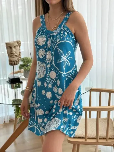 Kadın Askılı Deniz Yıldızı Desenli Süprem Elbise - 1