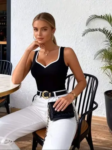 Kadın Askılı Kalp V Yakalı Dalgıç Bluz - 1