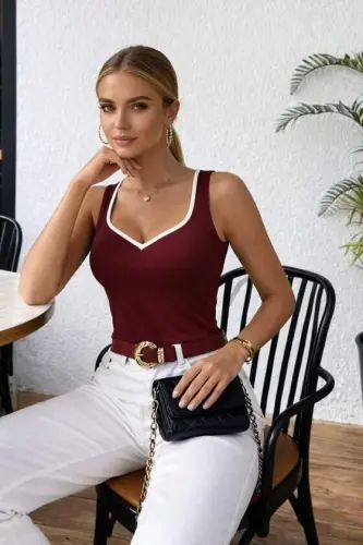 Kadın Askılı Kalp V Yakalı Dalgıç Bluz - 1