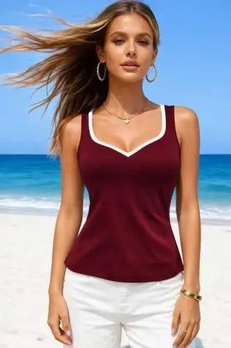 Kadın Askılı Kalp V Yakalı Dalgıç Bluz - 3