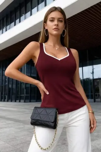 Kadın Askılı Kalp V Yakalı Dalgıç Bluz - 4