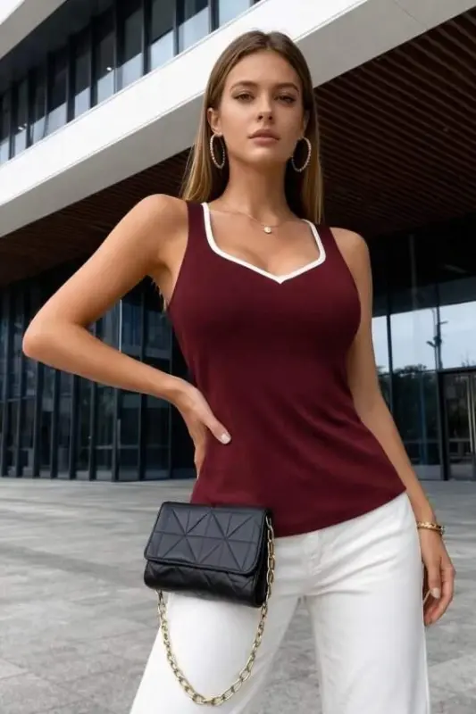 Kadın Askılı Kalp V Yakalı Dalgıç Bluz - 4