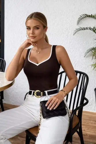 Kadın Askılı Kalp V Yakalı Dalgıç Bluz - 1