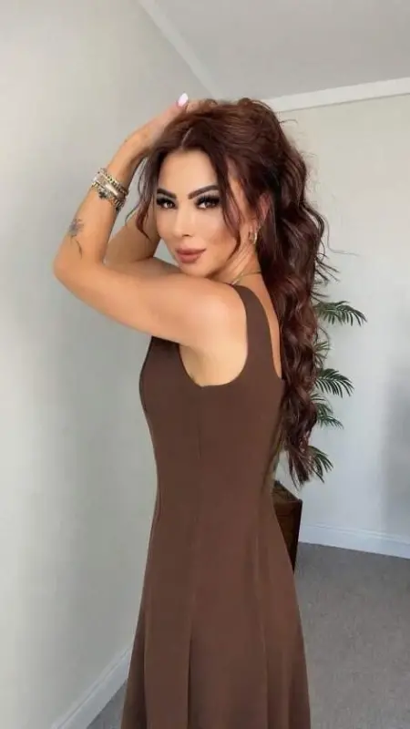 Kadın Askılı Kare Yakalı Kemersiz A şeklinde Gelen Uzun Ithal Krep Elbise - 3