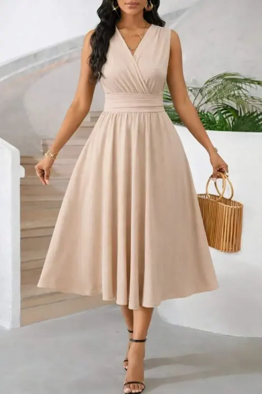 Kadın Askılı Kruvaze V Yakalı Beli Lastiklimidi Bürümcük Elbise - BÜYÜKBEDENIZ