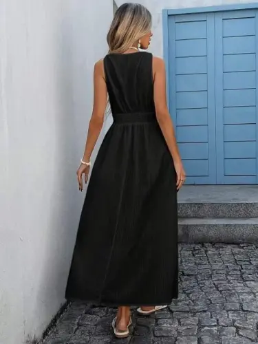 Kadın Askılı Kruvaze Yakalı Belden Dantelli Uzun Bürümcük Elbise - BÜYÜKBEDENIZ (1)