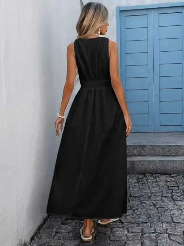 Kadın Askılı Kruvaze Yakalı Belden Dantelli Uzun Bürümcük Elbise - 2