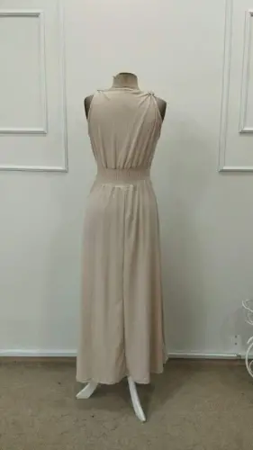 Kadın Askılı Kruvaze Yakalı Belden Dantelli Uzun Bürümcük Elbise - 5