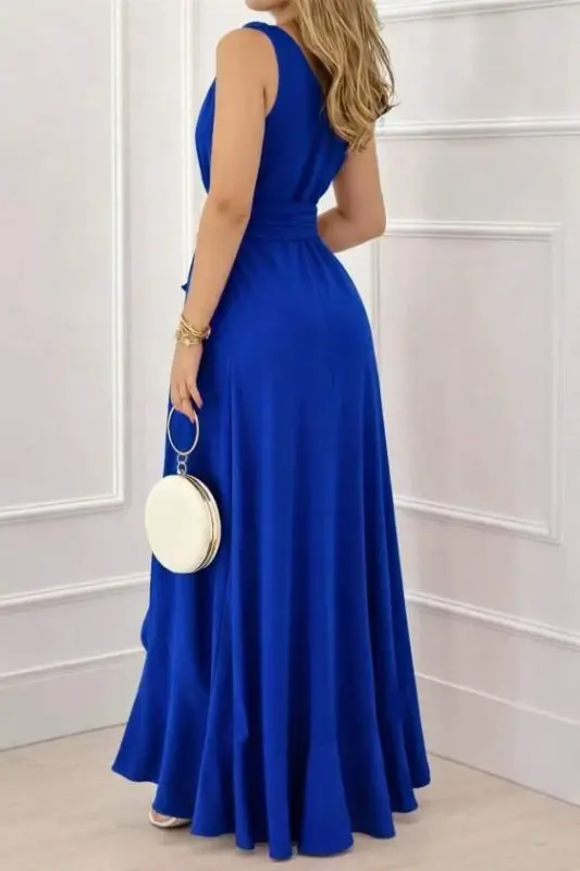 Kadın Askılı Kruvaze Yakalı önü Volanlı Uzun Krep Elbise - 3