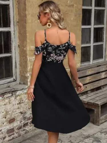 Kadın Askılı Omuzlardan Açık üst Süprem Alt Ithal Krep Elbise - BÜYÜKBEDENIZ (1)
