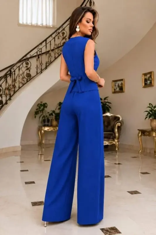 Kadın Askılı önden Düğmeli Bluz Ve Pantolon Keten Ikili Takım - 2