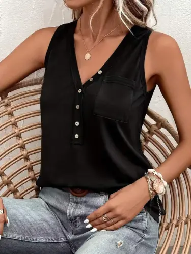 Kadın Askılı önden Düğmeli Viskon Bluz - 1