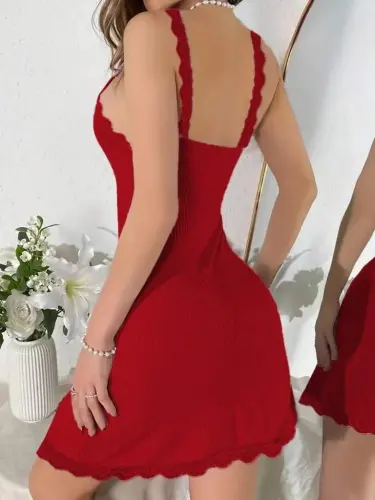 Kadın Askılı V Yaka Dantel Detay Fitilli Kaşkorse Gecelik - 3