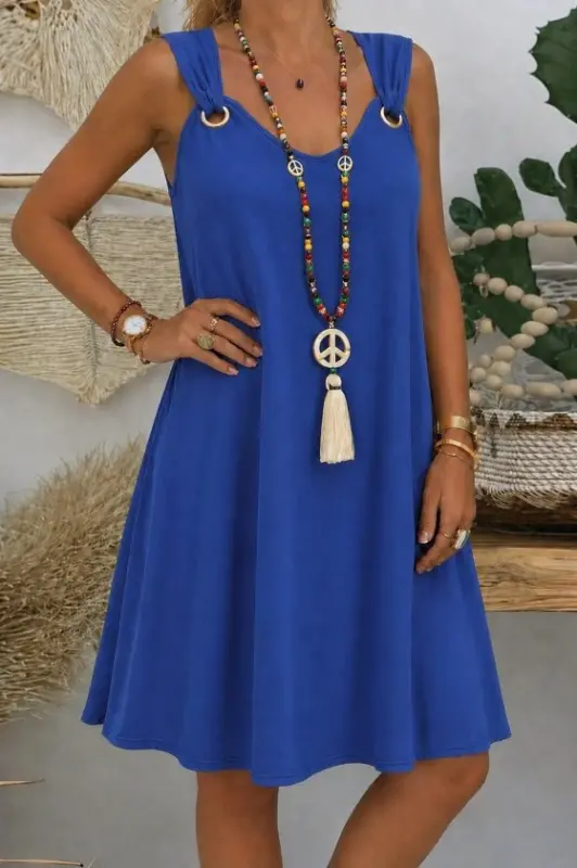 Kadın Askılı V Yakalı Kuş Gözü Detaylı Midi Aerobin Elbise - 3
