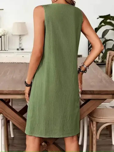Kadın Askılı V Yakalı Mini çağla Yeşili Elbise - 3