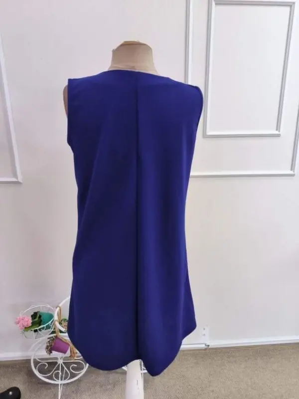 Kadın Askılı V Yakalı Mini Ithal Krep Elbise - 6