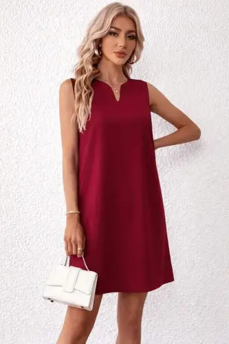 Kadın Askılı V Yakalı Mini Ithal Krep Elbise - 3