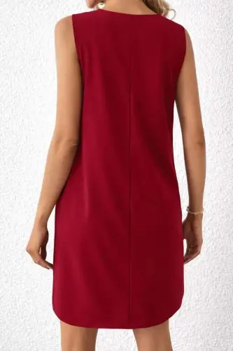 Kadın Askılı V Yakalı Mini Ithal Krep Elbise - 5