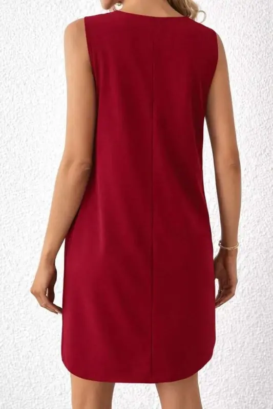 Kadın Askılı V Yakalı Mini Ithal Krep Elbise - 5