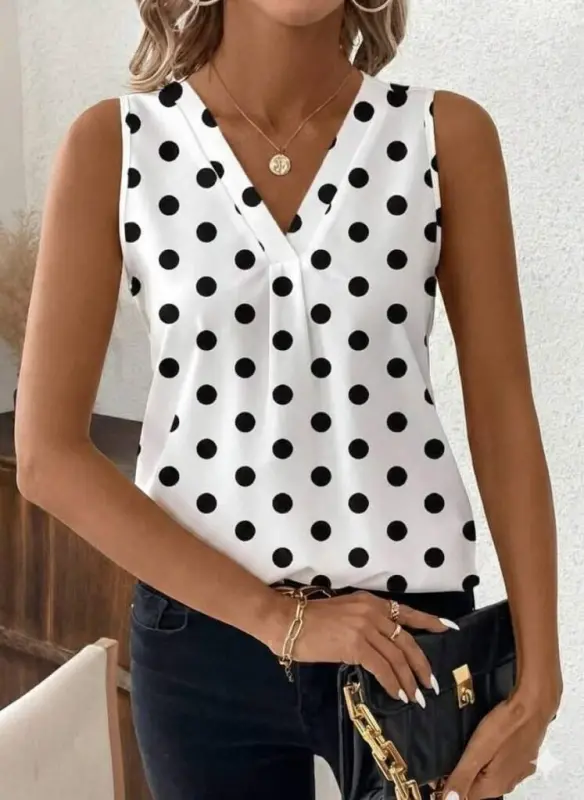 Kadın Askılı V Yakalı Puantiyeli Süprem Bluz - 3
