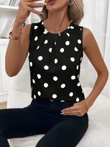 Kadın Askılı Yakası Büzgülü Puantiyeli Atlas Bluz - 3