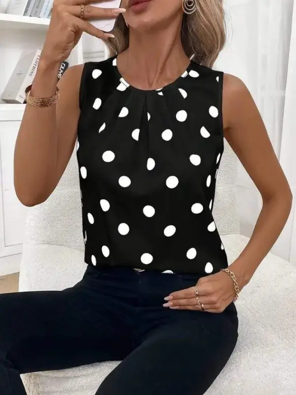 Kadın Askılı Yakası Büzgülü Puantiyeli Atlas Bluz - 3