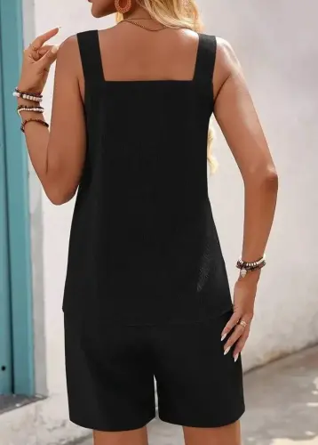 Kadın Askılı Yuvarlak Yaka Kuş Gözü Detaylı Bürümcük Bluz Ve Short Ikili Takım - 4