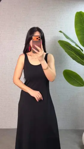 Kadın Askılı Yuvarlak Yaka Süprem Kumaş Elbise - BÜYÜKBEDENIZ (1)