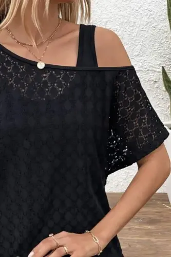 Kadın Askılı Yuvarlak Yaka Viskon Atlet Ve Yarasa Kollu Omuzdan Açık Dantel Bluz Ikili Takım - BÜYÜKBEDENIZ (1)