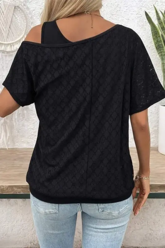 Kadın Askılı Yuvarlak Yaka Viskon Atlet Ve Yarasa Kollu Omuzdan Açık Dantel Bluz Ikili Takım - 3