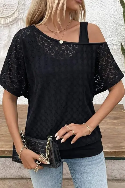 Kadın Askılı Yuvarlak Yaka Viskon Atlet Ve Yarasa Kollu Omuzdan Açık Dantel Bluz Ikili Takım - BÜYÜKBEDENIZ