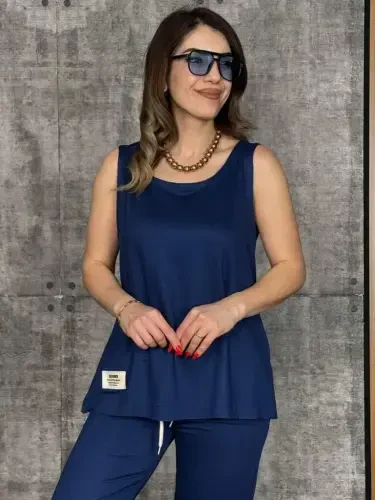 Kadın Askılı Yuvarlak Yaka Viskon Iki Iplik Bluz Ve Eşofman Altı Ikili Takım - BÜYÜKBEDENIZ (1)