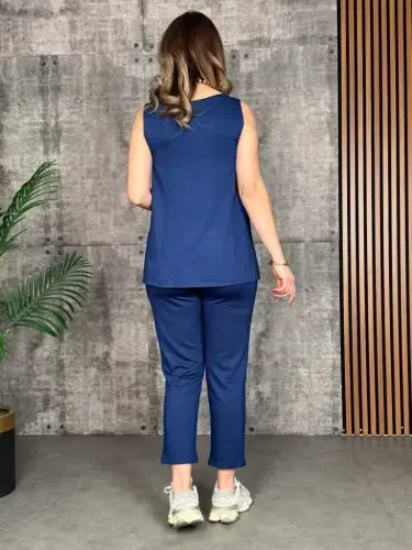 Kadın Askılı Yuvarlak Yaka Viskon Iki Iplik Bluz Ve Eşofman Altı Ikili Takım - 3