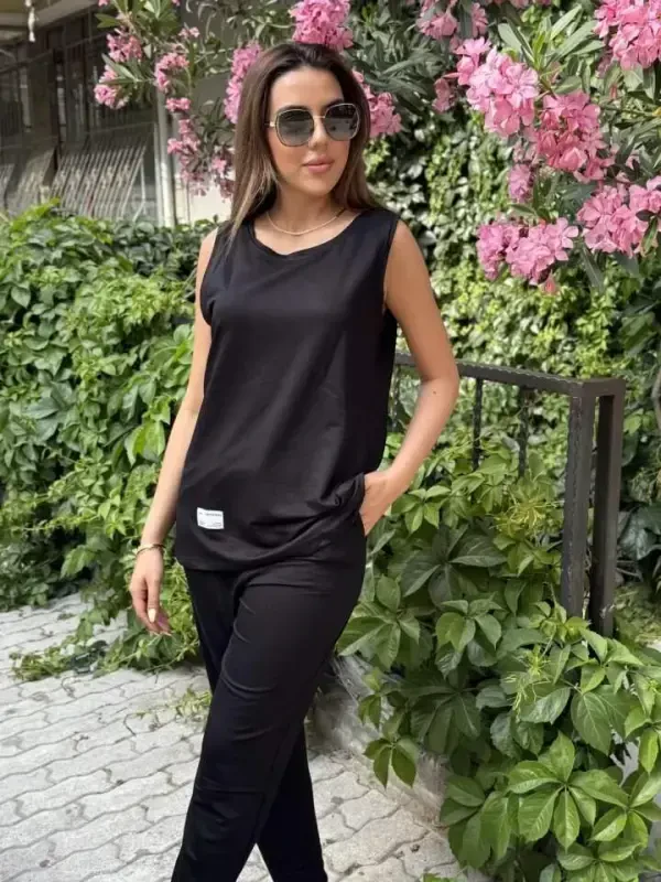 Kadın Askılı Yuvarlak Yaka Viskon Iki Iplik Bluz Ve Eşofman Altı Ikili Takım - BÜYÜKBEDENIZ