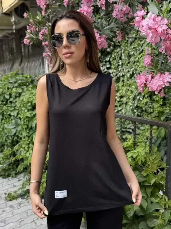 Kadın Askılı Yuvarlak Yaka Viskon Iki Iplik Bluz Ve Eşofman Altı Ikili Takım - 2