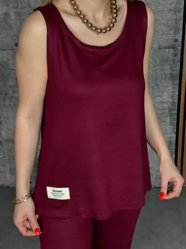 Kadın Askılı Yuvarlak Yaka Viskon Iki Iplik Bluz Ve Eşofman Altı Ikili Takım - 2