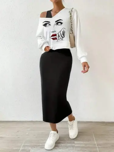 Kadın Askılı Yuvarlak Yaka Viskon Iki Iplik Elbise Ve V Yakalı Bluz Ikili Takım - 2