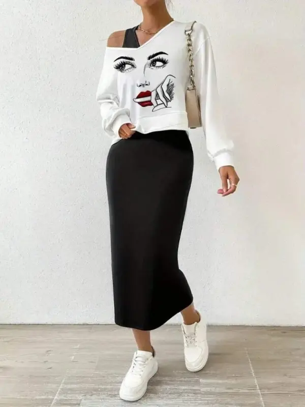 Kadın Askılı Yuvarlak Yaka Viskon Iki Iplik Elbise Ve V Yakalı Bluz Ikili Takım - 2