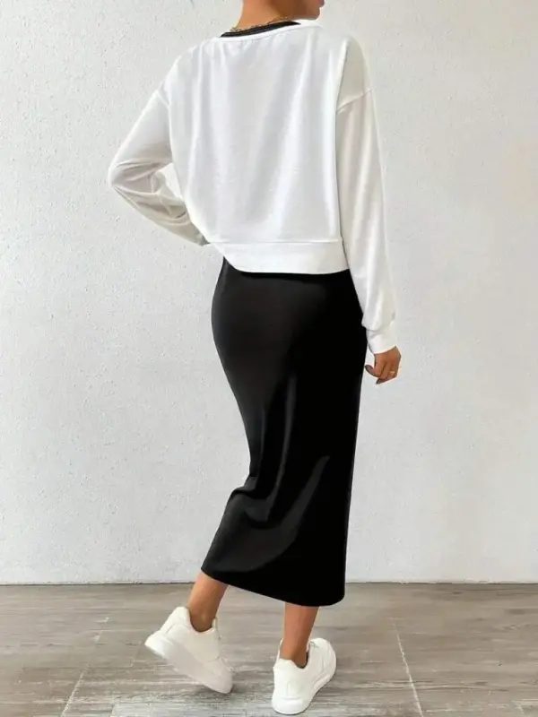 Kadın Askılı Yuvarlak Yaka Viskon Iki Iplik Elbise Ve V Yakalı Bluz Ikili Takım - 4