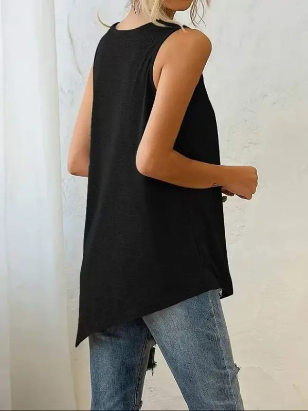 Kadın Askılı Yuvarlak Yakalı Asimetrik Kesim Detaylı Viskon Bluz - 4