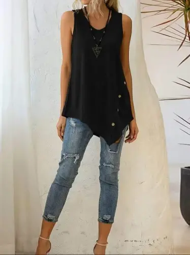 Kadın Askılı Yuvarlak Yakalı Asimetrik Kesim Detaylı Viskon Bluz - 5